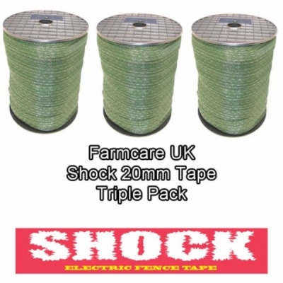 Shock 20mm Green Electric Fence Tape TRIPLE Pack DEAL
